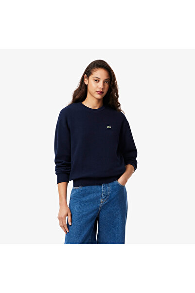 Lacoste Kadın Relaxed Fit Bisiklet Yaka Lacivert Kazak