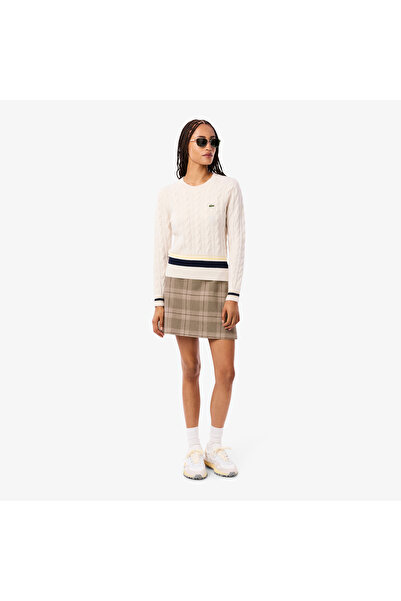 Lacoste Kadın Classic Fit Kareli Kahverengi Etek