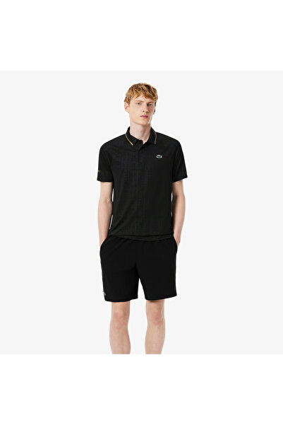 Lacoste Tennis x Novak Djokovic Erkek Slim Fit Desenli Siyah Polo