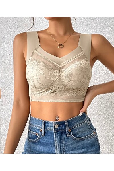 QUEENELA Dantelli desteksiz balensiz kalın askılı toparlayıcı sütyen