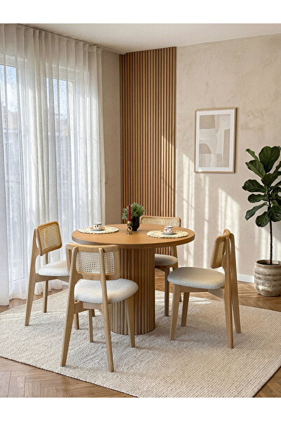 A2 Decor PARLA 90x90 YUVARLAK SABİT AHŞAP MASA TAKIMI-4 SANDALYE