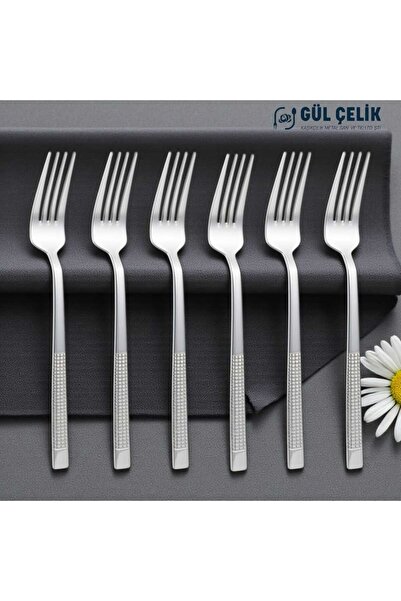 Gül Mutfak Tatlı Çatalı 6'lı Hasır Model Paslanmaz Çelik 18/0