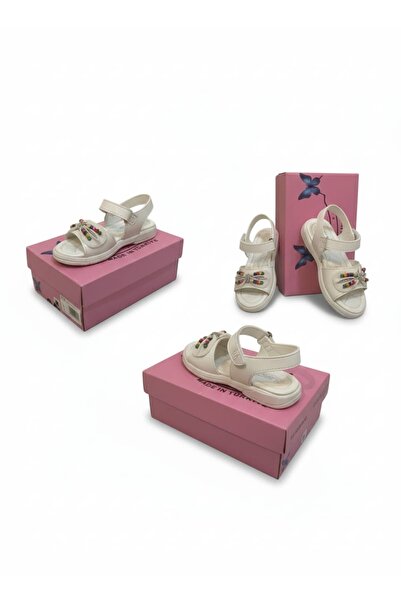 asyagiyimavm25 Beyaz Renkli Boncuklu Kız Çocuk Sandalet