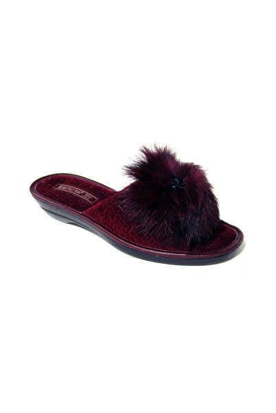 Belsta Slippers with decorative fur, burgundy color, size 37
