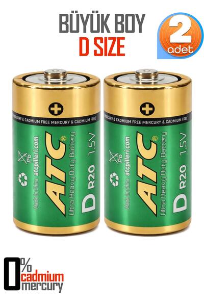 Venenon ATC 2li Büyük Boy Pil R20 D-Size Pil D Boy Pil Oyuncak Pili Çinko Kar...