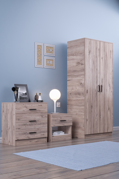 Gubimo Abete 2 Kapılı Geniş Gardırop Komodin 3 Çekmeceli Şifonyer Takım / Atlantik Çam