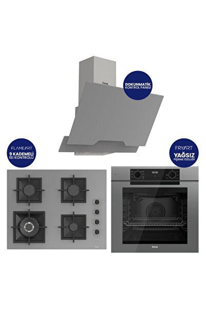Ferre Fryart Digital Gri Cam Ankastre Set ( 65 CM Woklu OCAK ) QEP63CPR+SC408...