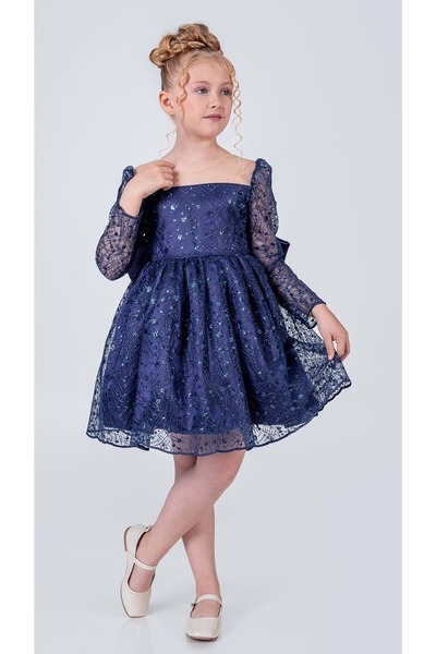 Mnk Baby&Kids فستان سهرة للفتيات من روش ليبا M00783 أزرق داكن