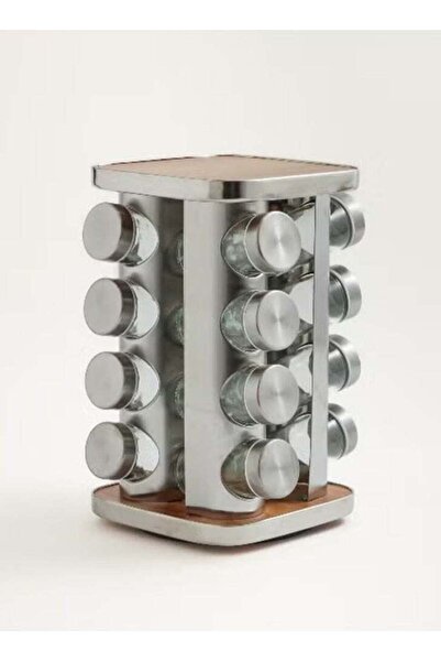 Generic Glass Spice Jar Set 16 Pieces with Lid and Metal Rack