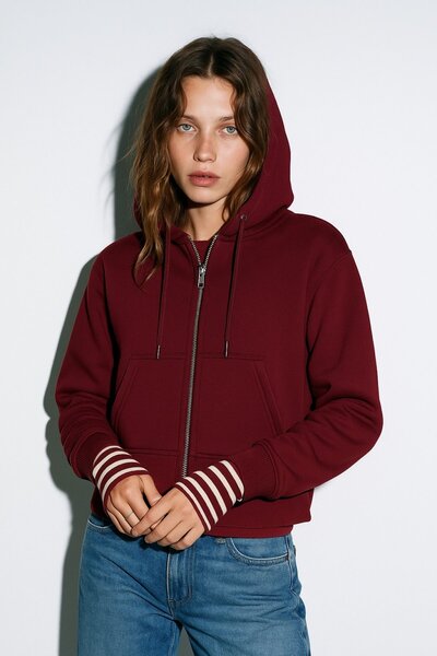 HAKKE Üç İplik Fermuarlı Kapüşonlu Kısa HIRKA