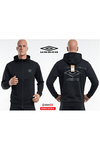 UMBRO Lotus Sports Sweatshirt Hakan Spor BURSA Siyah Erkek Tam Fermuarlı KAPŞONLU Tek ÜST