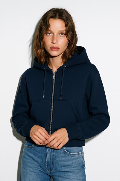 HAKKE Üç İplik Fermuarlı Kapüşonlu Kısa HIRKA