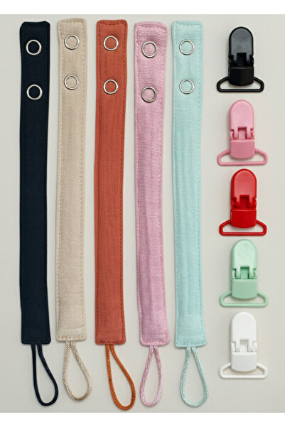 Joyous Mom Kids 5'li Yıkanabilir Renkli Emzik Askısı-emzik Zinciri %100 Pamuk