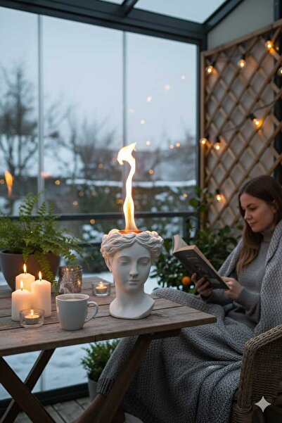 twins home art Antik Helen Büst Tasarımlı Masa Üstü Bioethanol Şömine + 1L Yakıt & Fitil Hediyeli