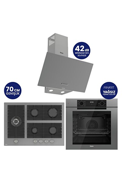 Ferre Fryart Digital 5 Gözlü Gri Cam Ankastre Set QEP63CPR+BL138+D088SA