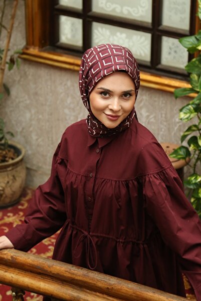 Tesettürnağme Eșarfă EcoZen TN2103 Model geometric 09-Burgundy