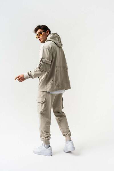 go gang own Fugitive Hole Detailed Hooded Sweatshirt Tracksuit Set