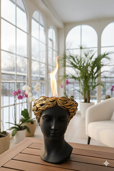 twins home art Antik Helen Büst Tasarımlı Masa Üstü Bioethanol Şömine + 1L Yakıt & Fitil Hediyeli