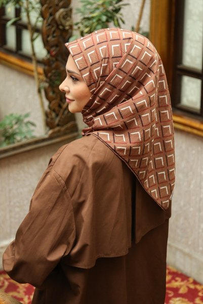 Tesettürnağme Ecozen Scarf Tn2103 Geometric Pattern 12-Tan