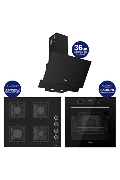 Ferre FlowArt Digital Siyah Cam Ankastre Set ( Kaymaz Döküm Izgara ) QBL63CS+...