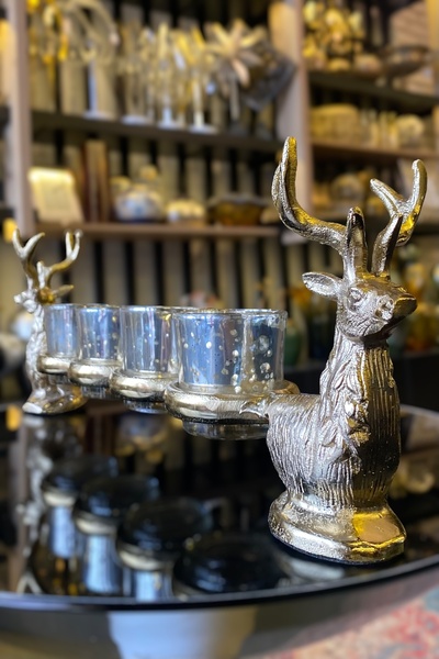 LEMİ DEKORASYON İthal Gold Döküm Geyik 4 Lü Mumluk