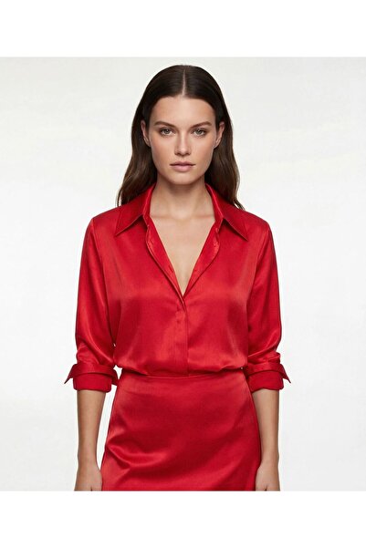 Meşe Moda Uzun Kollu Klasik Yaka Saten Gömlek