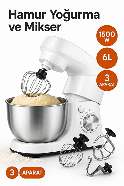 ATLT ATLANTİS 1500W 6 LİTRE 3 APARAT HAMUR YOĞURMA MAKİNESİ PASLANMAZ ÇELİK S...