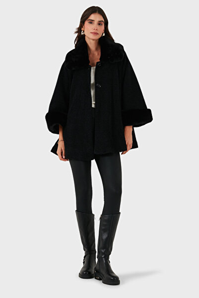 Via Dante Oversized Fit Jacket Collar Buttoned Faux Fur Coat Coat 6858060