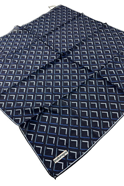 Tesettürnağme وشاح إيكوزين TN2103 نمط هندسي 05-أزرق داكن- أزرق بلون الكوبالت