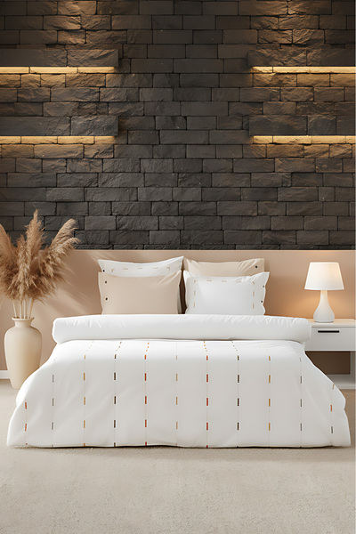 Rivaİstanbul Victoria Cream Double Embroidered 100% Cotton Duvet Cover Set 6 ...