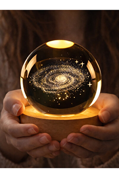 moryconcept Samanyolu Tasarımlı Işıklı Cam Küre USB LED Kristal Cam Küre Gece...