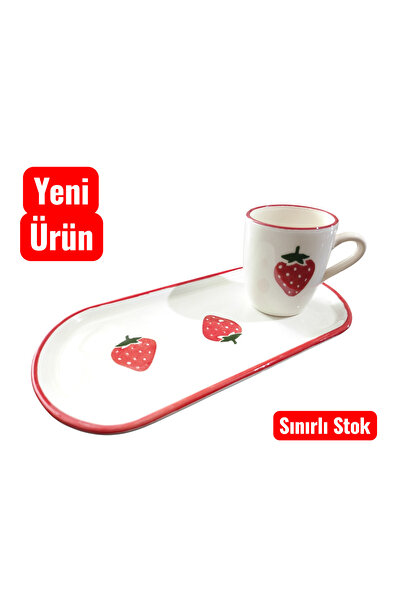 Ganita home Kahve Fincanı Sunum Tabaklı Çilek Fincan Tek Kişilik 1 Adet
