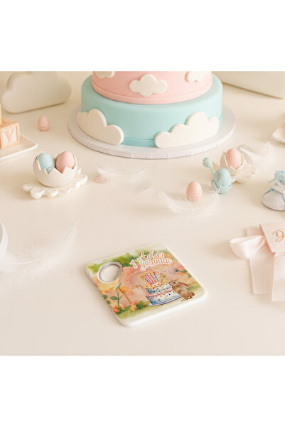 arslart Pastalı tavşan temalı kişiye özel magnet açacak & bardak altlığı, 1 y...