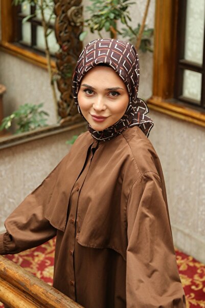 Tesettürnağme Eșarfă EcoZen TN2103 Model geometric 08-Angular Brown