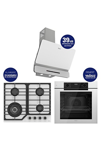 Ferre Fryart Digital Asimetrik Beyaz Cam Ankastre Set QEP63CB+NT026-WFA+D081-SA
