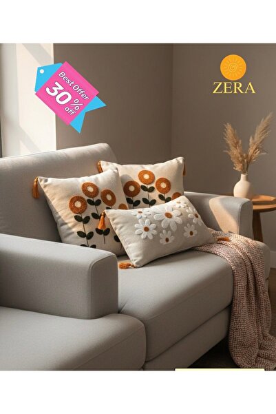 zera collection Kırlent 2 Adet Modern Punch Nakış ilemeli Kırlent Kılıfı