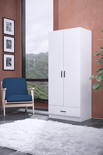 Gubimo Abete 2 Kapılı 1 Çekmeceli Geniş Gardırop (ELBİSE DOLABI-YÜKLÜK-KİLER) / Beyaz