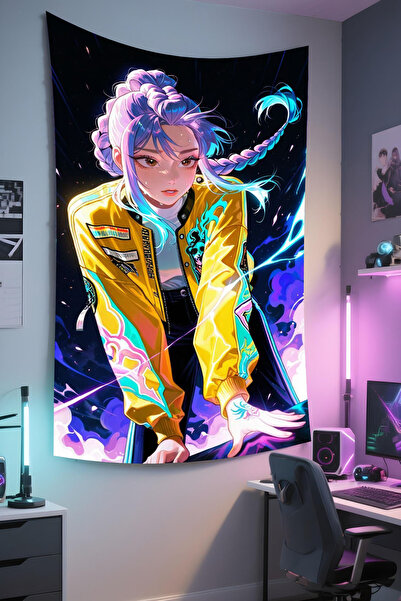 RUGRUMBA Demon Hunters Baskılı Duvar Örtüsü – K-Pop Temalı, Kaliteli Kumaş, T...