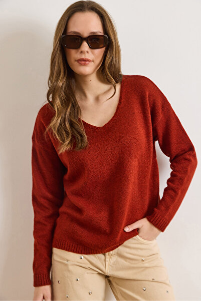 Olalook Women's Tile V-Neck Soft Textured Knitwear Sweater Kzk-19000598