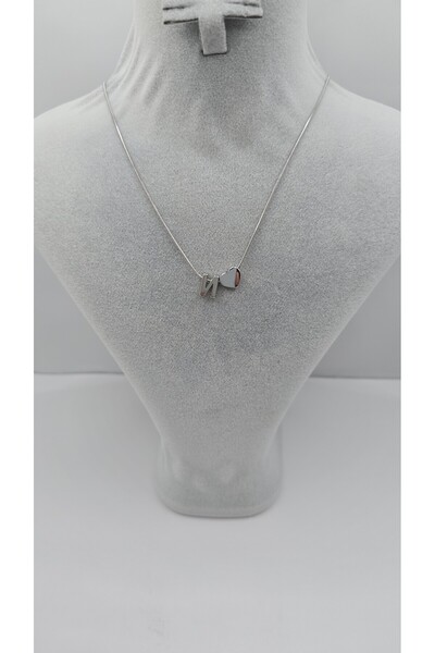 NO NAME Silver Color-N Letter Necklace with Steel Heart Detail