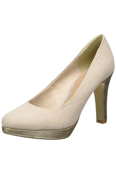 WildFashion Pantofi din imitatie piele intoarsa bej si toc conic cu aspect lucios CH2548-155