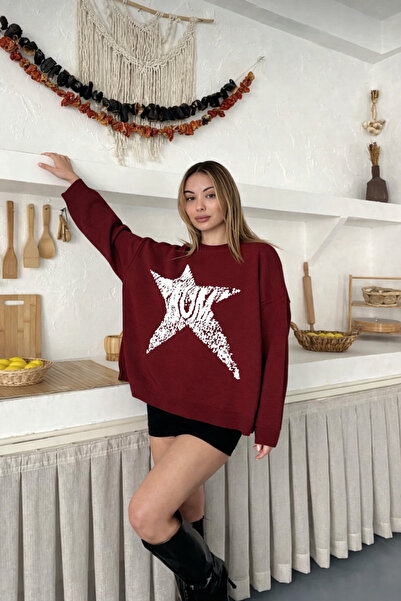 Gülce moda Kadın Yıldız Model Salaş Oversize Triko Kazak