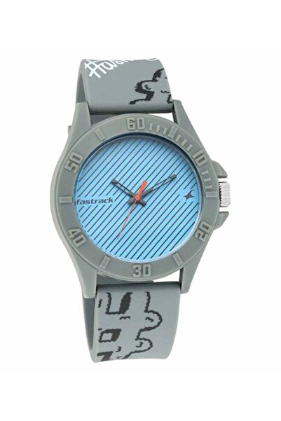 FASTRACK Tees Hashtag Quartz Watch Blue Round Dial Grey Strap Unisex