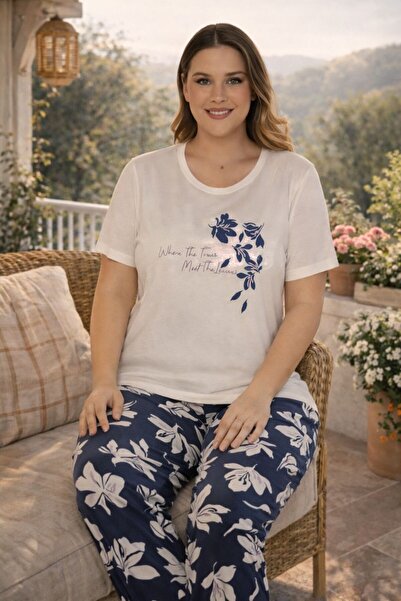 GAMDELLE MODA طقم بيجامة نسائي بأكمام قصيرة ونقشة زهور بمقاس كبير