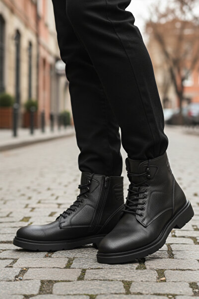 CONTEYNER 562 Black Men's Boots with Fleece Inside, Non-Slip Sole and Zipper