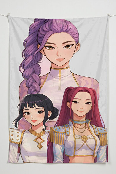 RUGRUMBA Demon Hunters Baskılı Duvar Örtüsü – K-Pop Temalı, Kaliteli Kumaş, T...