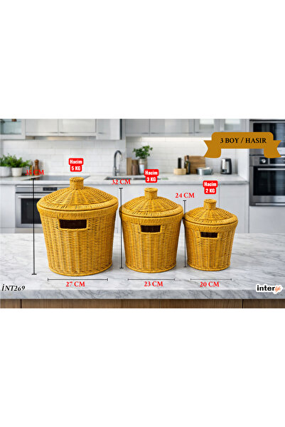 İnterlife 3’lü Hasır Kapaklı Patates Soğan Sarımsaklık Seti – Dekoratif Mutfa...