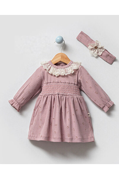 by bubbles Kız Bebek Dantel Detaylı Beli Lastikli Elbise
