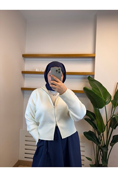 NEF Yumuşak Dokulu Çift Fermuarlı Hırka - Ekru