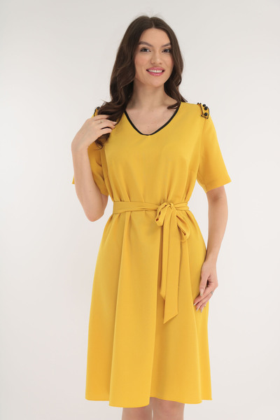Vanessa Line RO Casual yellow dress with ruffles and pearls on the shoulders